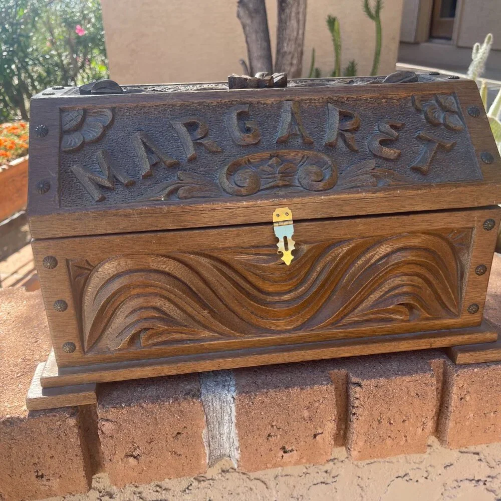 Folk Art New Mexico Hand Carved Wood Chest ca. 1950
